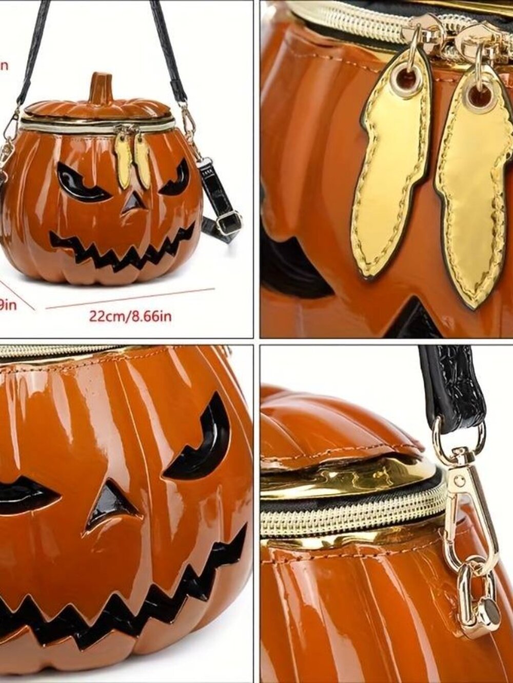 Halloween Pumpkin Jack O Lantern Purse with Adjustable Strap PVC Party Bag - Picture 6 of 7